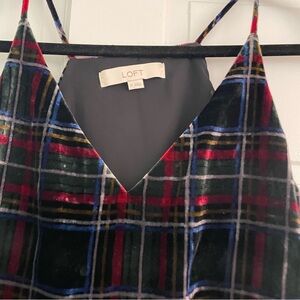 LOFT Multicolor Plaid Velvet Sleeveless Blouse